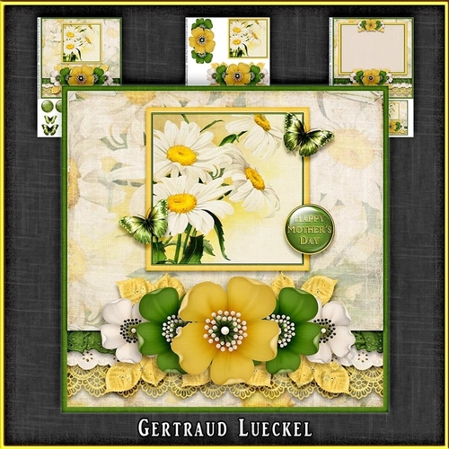 Vintage Grunge Card Kit  Flowers and Laces yellow green 1150