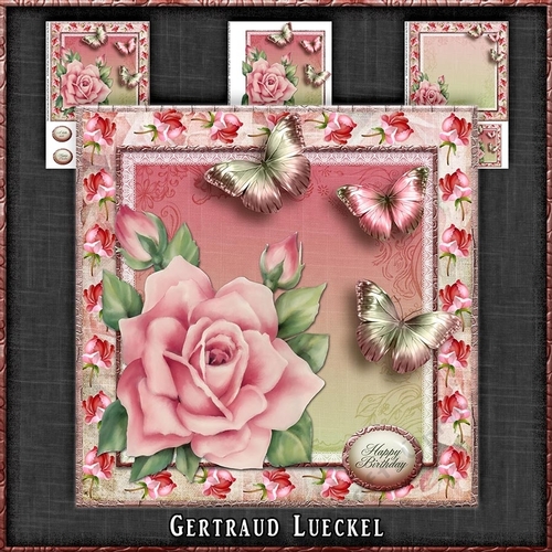 Vintage Romantic Rose and Butterflies 1164