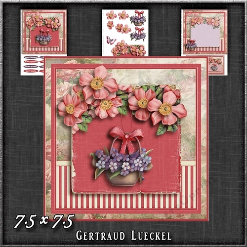Vintage Wildroses Basket Card Kit Pink Purple 1195