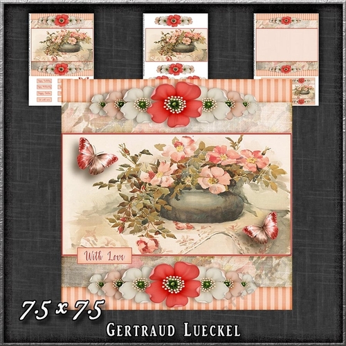 Vintage Stripes and Flowers soft red 1206