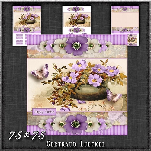 Vintage Stripes and Flowers soft purple 1207