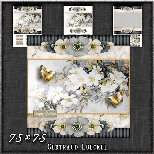 Vintage Stripes and Flowers grey white 1210