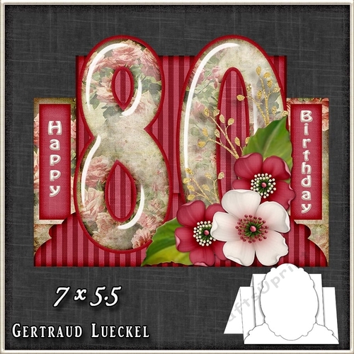 Vintage 80th Birthday Stepper Card Kit 1214
