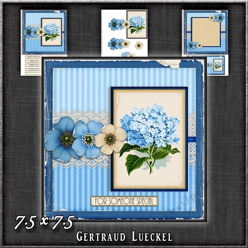 Vintage Lace Flower Blue Card Kit 1222