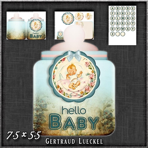 Vintage Baby Bottle Card blue 1237