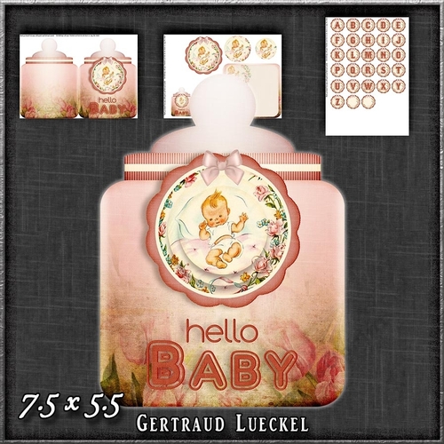 Vintage Baby Bottle Card pink 1238