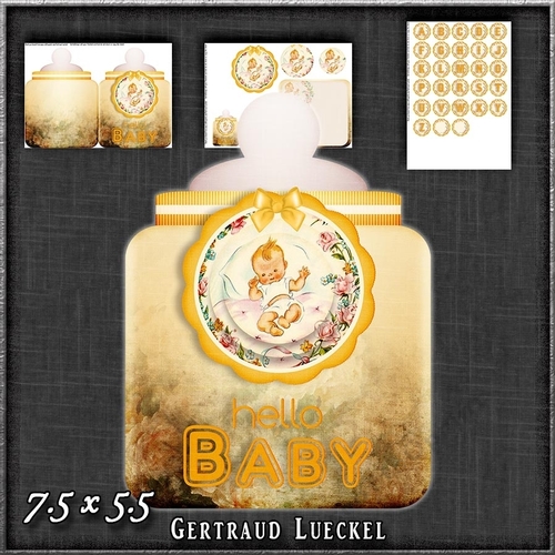 Vintage Baby Bottle Card yellow 1239