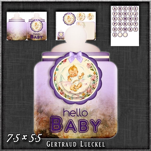 Vintage Baby Bottle Card purple 1240