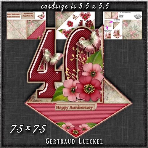 Vintage Easel 40th Ruby Wedding Card Kit 1178