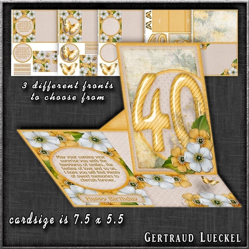 Vintage Side Easel Card 40th With Three Different Fronts 1265