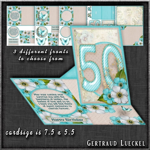 Vintage Side Easel Card 50th With Three Different Fronts 1265