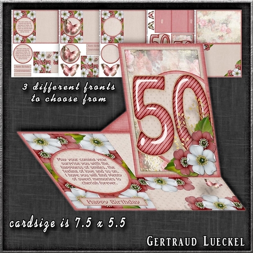  Vintage Side Easel Card 50th With Three Different Fronts 1265
