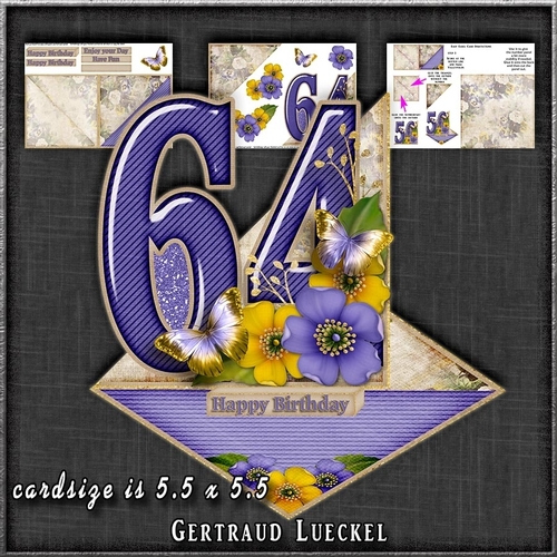 Vintage Easel 64th Birthday Card Kit 1179