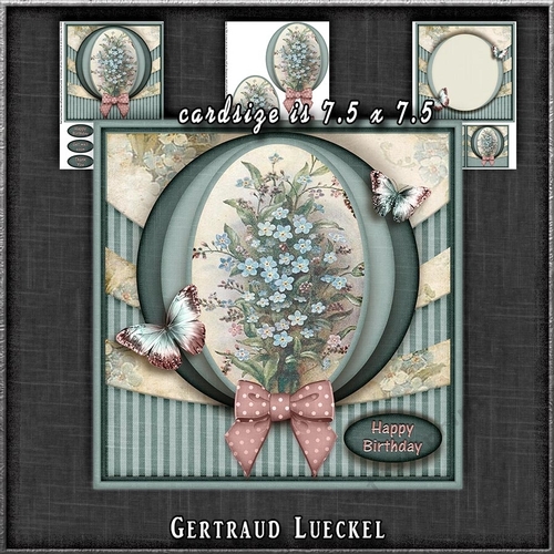 Vintage Flowers With A Bow Teal 1284