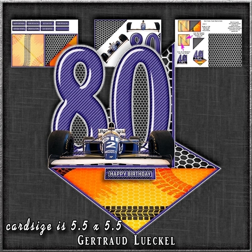 Vintage Easel 80th formula one Birthday Card Kit 1179