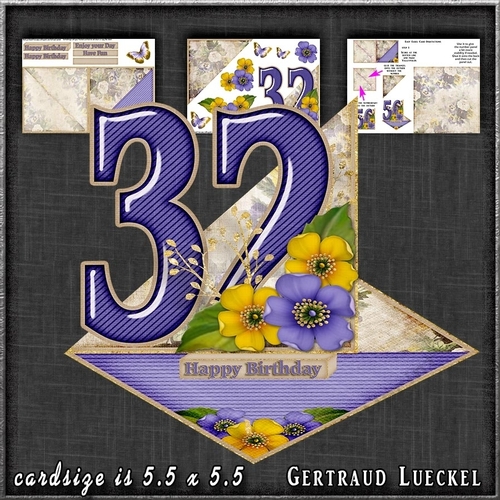 Vintage Easel 32th Birthday Card Kit 1179