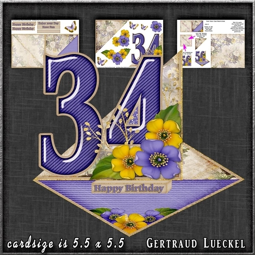 Vintage Easel 34th Birthday Card Kit 1179