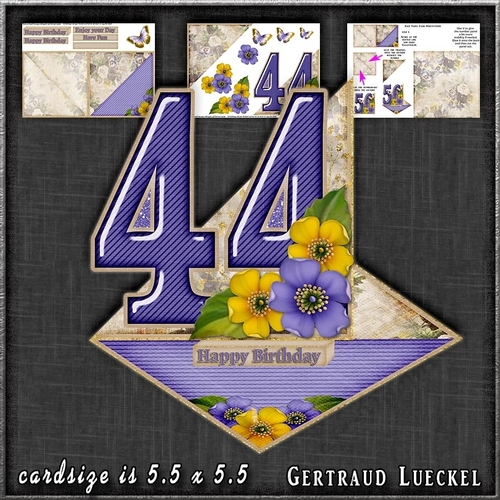 Vintage Easel 44th Birthday Card Kit 1179