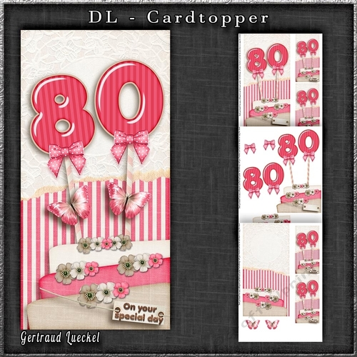 Vintage DL 80th Pink Birthday Topper Cardkit 1294