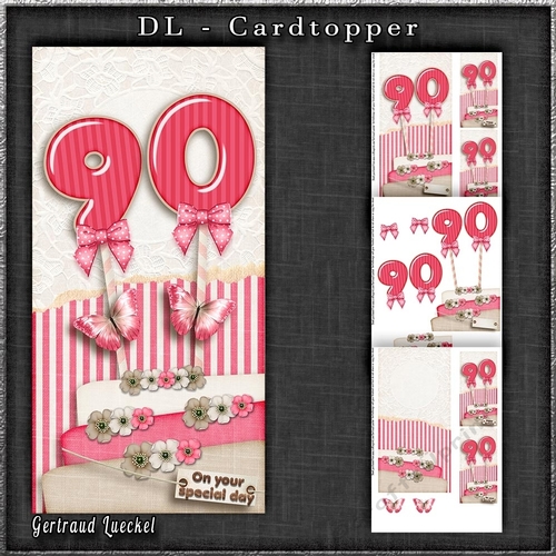 Vintage DL 90th Pink Birthday Topper Cardkit 1294