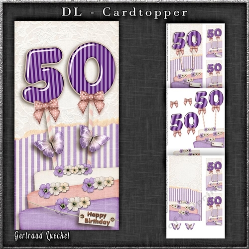 Vintage DL 50th Purple Birthday Topper Cardkit 1294
