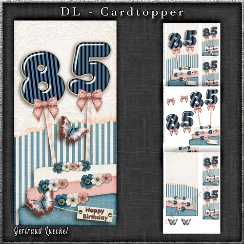 Vintage DL 85th deep blue Birthday Topper Cardkit 1294