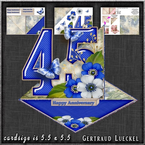 Vintage Easel 45th Birthday Anniversary Card Kit Sapphire 1178