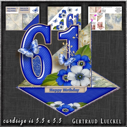 Vintage Easel 61th Birthday Card Kit Sapphire 1178