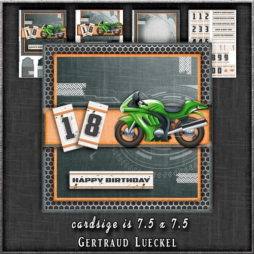 Motorbike Fan Card Topper Card Kit 1297 green