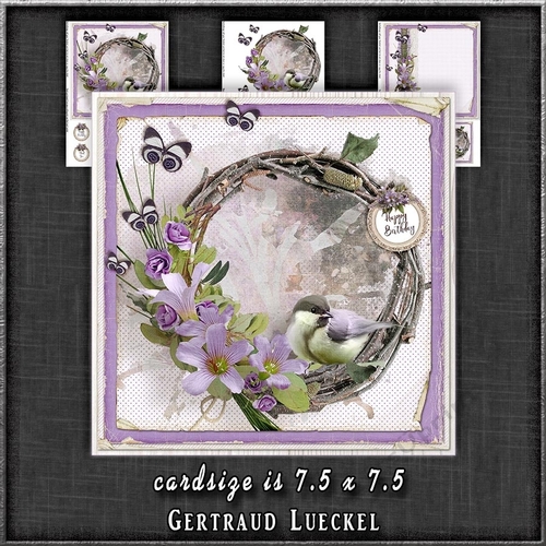 Vintage Wreath Bird Purple 1298