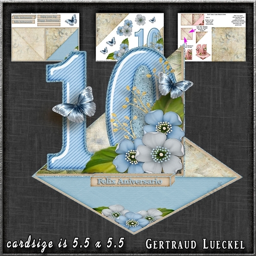 Vintage Easel 10th Anniversary Feliz Aniversario Card Kit 1178 lightblue