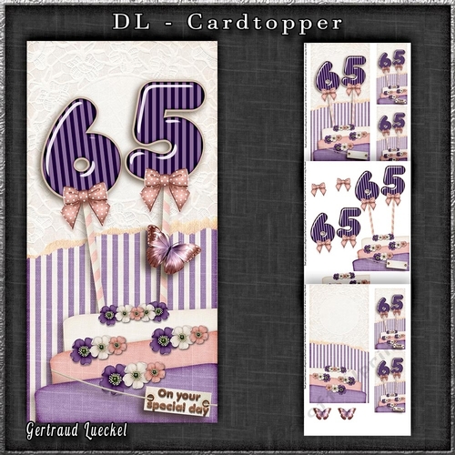 Vintage DL 65th Purple Birthday Feliz Cumpleaños Topper Cardkit 1294
