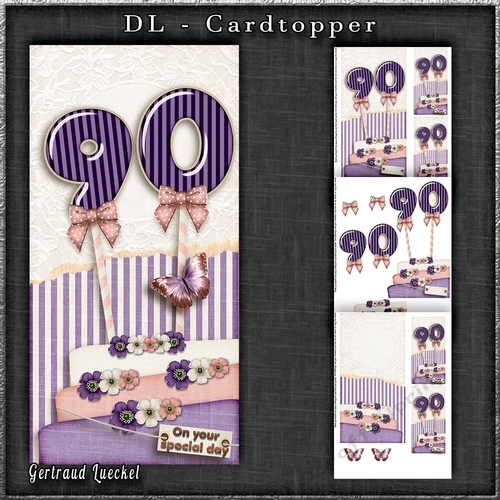 Vintage DL 90th deep purple Birthday Topper Cardkit 1294