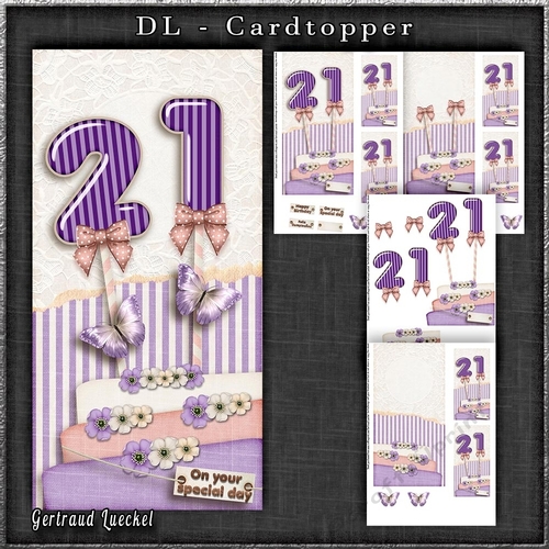Vintage DL 21th light purple Birthday Topper Cardkit 1294