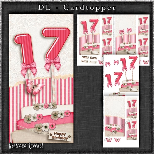 Vintage DL 17th pink Birthday Topper Cardkit 1294