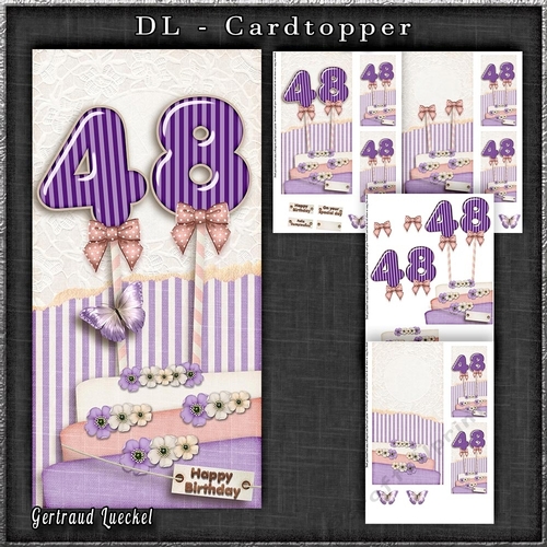 Vintage DL 48th light purple Birthday Topper Cardkit 1294