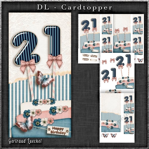 Vintage DL 21th dark turquoise Birthday Topper Cardkit 1294