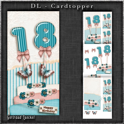 Vintage DL 18th  Birthday Topper Cardkit 1294