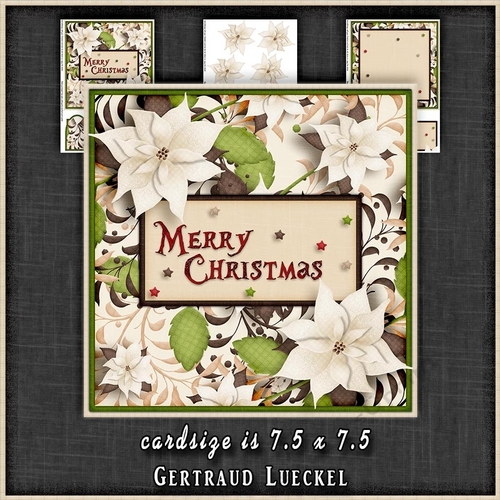 Vintage Merry Christmas Card Topper with Insert White Poinsettia 1309