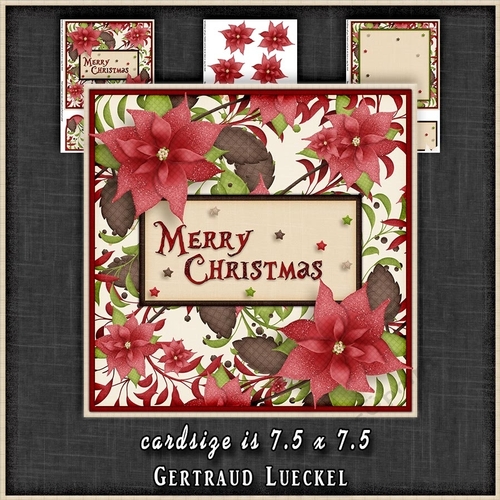 Vintage Merry Christmas Card Topper with Insert Red Poinsettia 1310