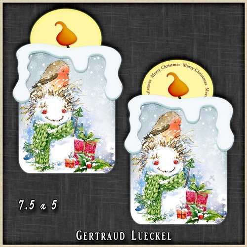 Shaped Candle Card Robin on a Snowman 1326