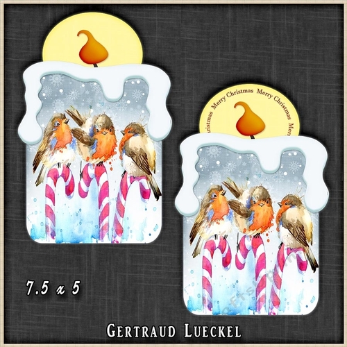 Shaped Candle Card Robins in a row on candy 1327