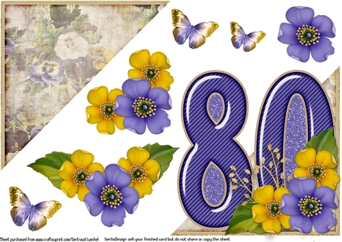 Add On for Vintage Easel 80th Birthday Card Kit 1182