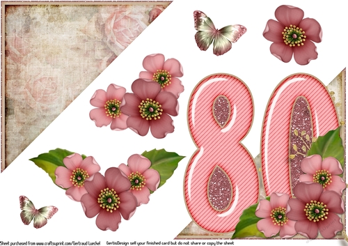 Add On for Vintage Easel 80th Birthday Card Kit 1178