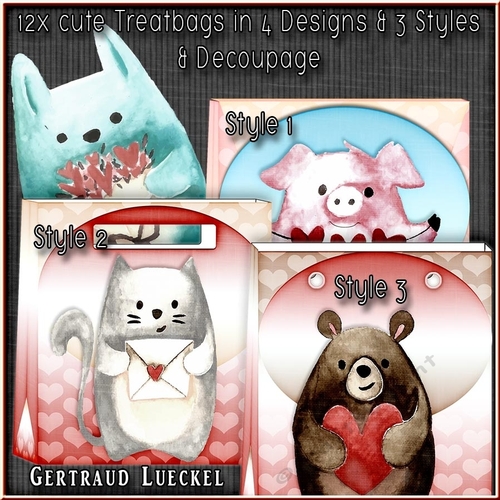 12 Treat Bags in 4 Designs and 3 Styles Love Valentine Birthday