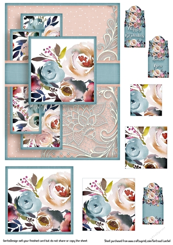 Cardtopper Pyramids 1378 watercolour flowers