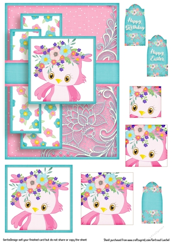 Cardtopper Pyramids 1388 little pink owl