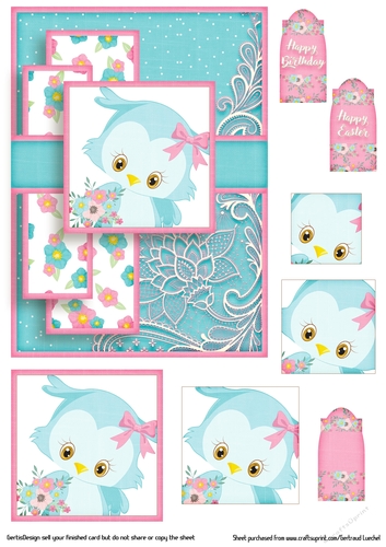 Cardtopper Pyramids 1388 little turquoise owl