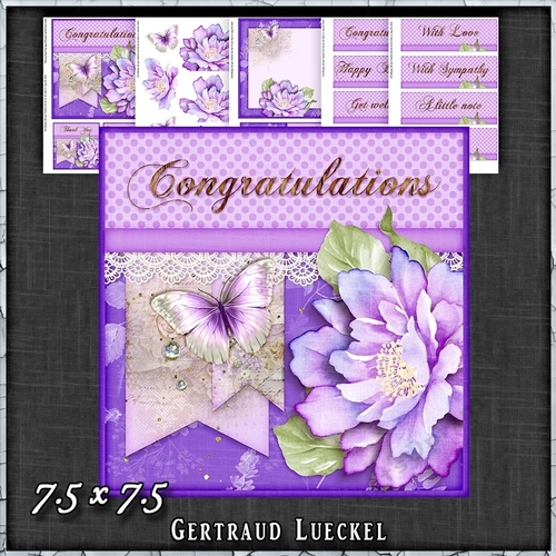 Purple Butterfly Flower Polkadots Card Topper Kit 1423