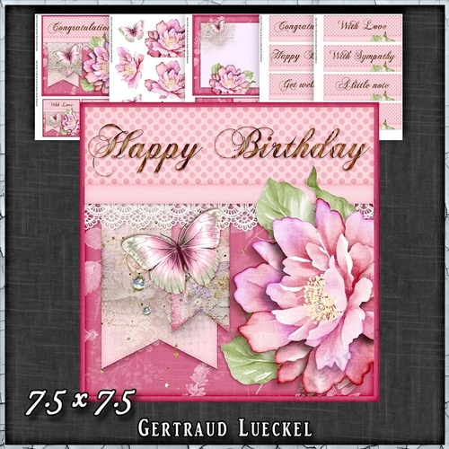 Pink Butterfly Flower Polkadots Card Topper Kit 1424